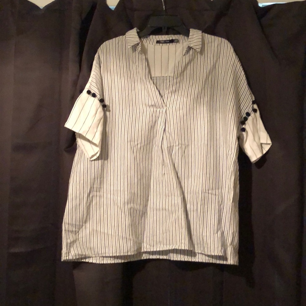 Doe & Rae black and white Pom-Pom smock shirt